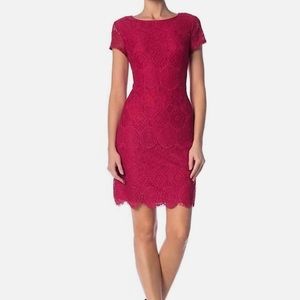 Hot pink Laundry by Shelli Segal lace dress short sleeve size 10 NWT